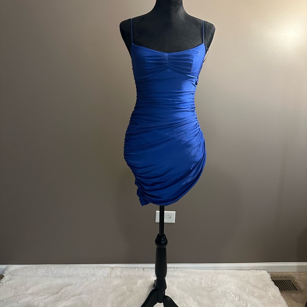 Elegant Blue Ruched Dress
